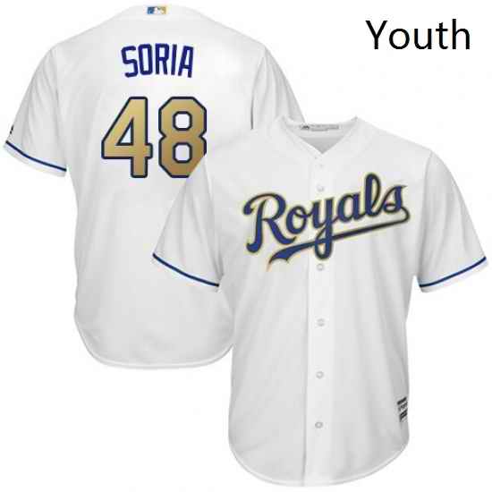 Youth Majestic Kansas City Royals 48 Joakim Soria Replica White Home Cool Base MLB Jersey